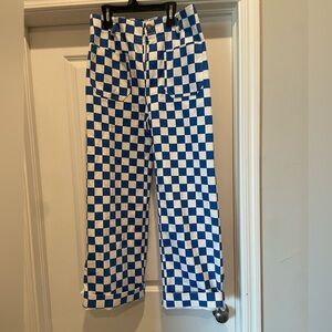 Check jeans with patch pockets